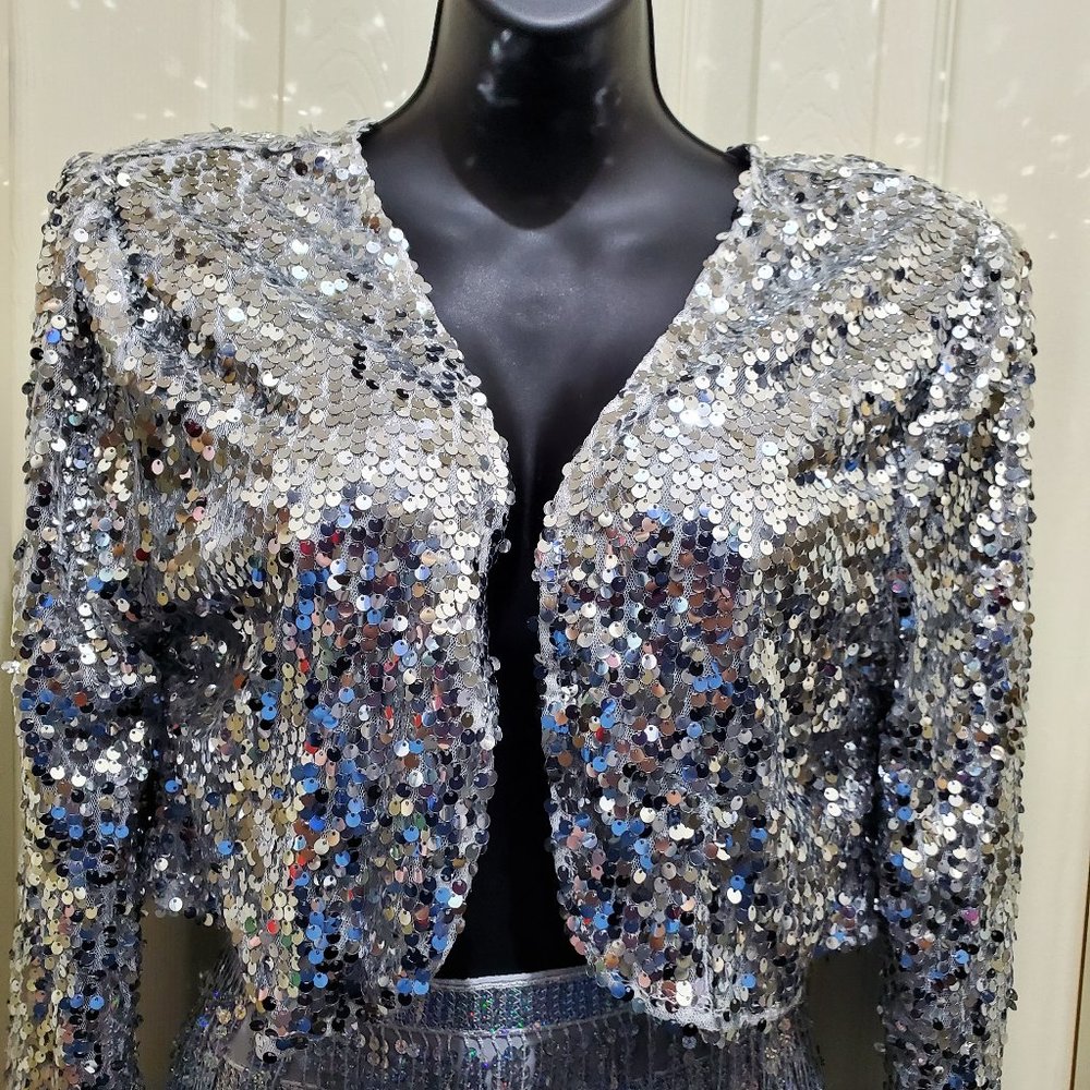 Silver Sequin Women's Crop Jacket